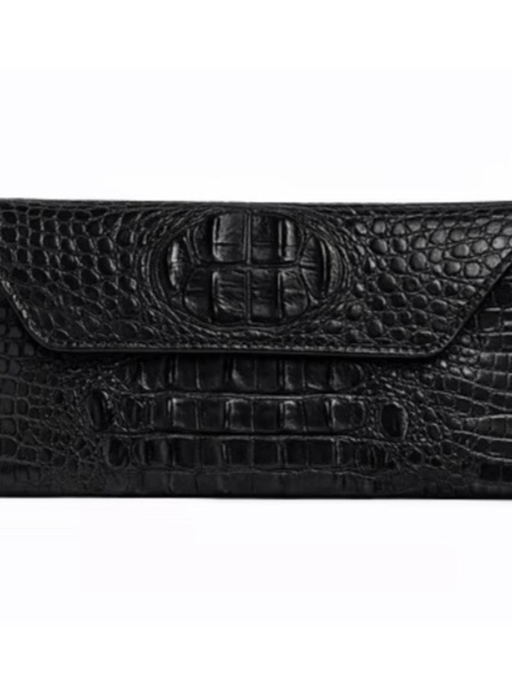 Annie Handbag Black Croc-Embossed Leather Clutch - Women Bags
